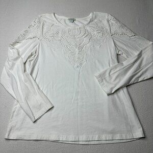 Sundance Womens Crochet Lace White Eyelet Romantic  Long Sleeve Blouse Size M